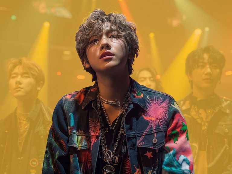 Band-Leader eine K-Pop-Gruppe beim Live-Auftritt