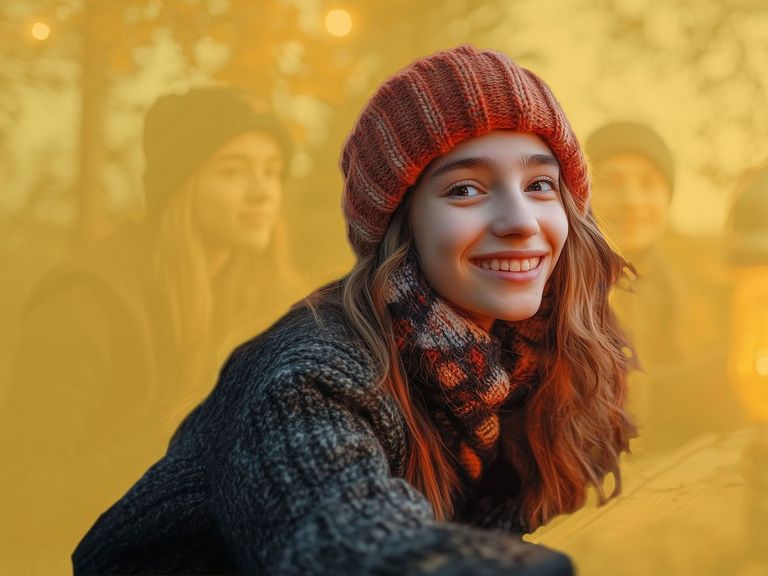 Teenagerin mit Mütze und Strickpulli im skandinavischem Style