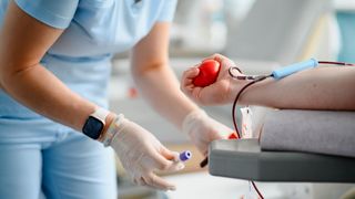 Laborwerte checken Arzthelferin nimmt einer Patientin Blut ab