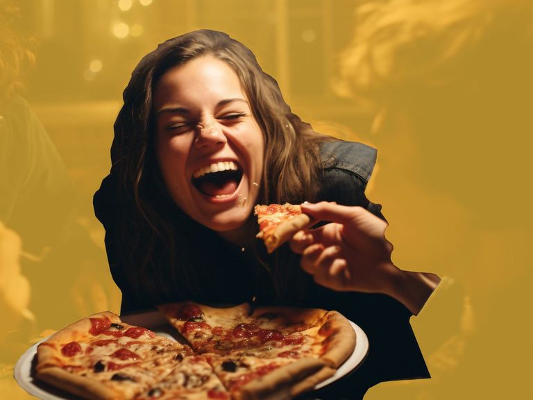 Teenager genießen lachend eine gesunde Pizza