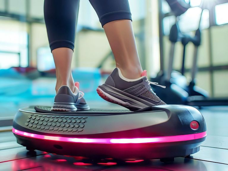 Sportlerinnenfüße auf einem leuchtenden Vibrationsboard