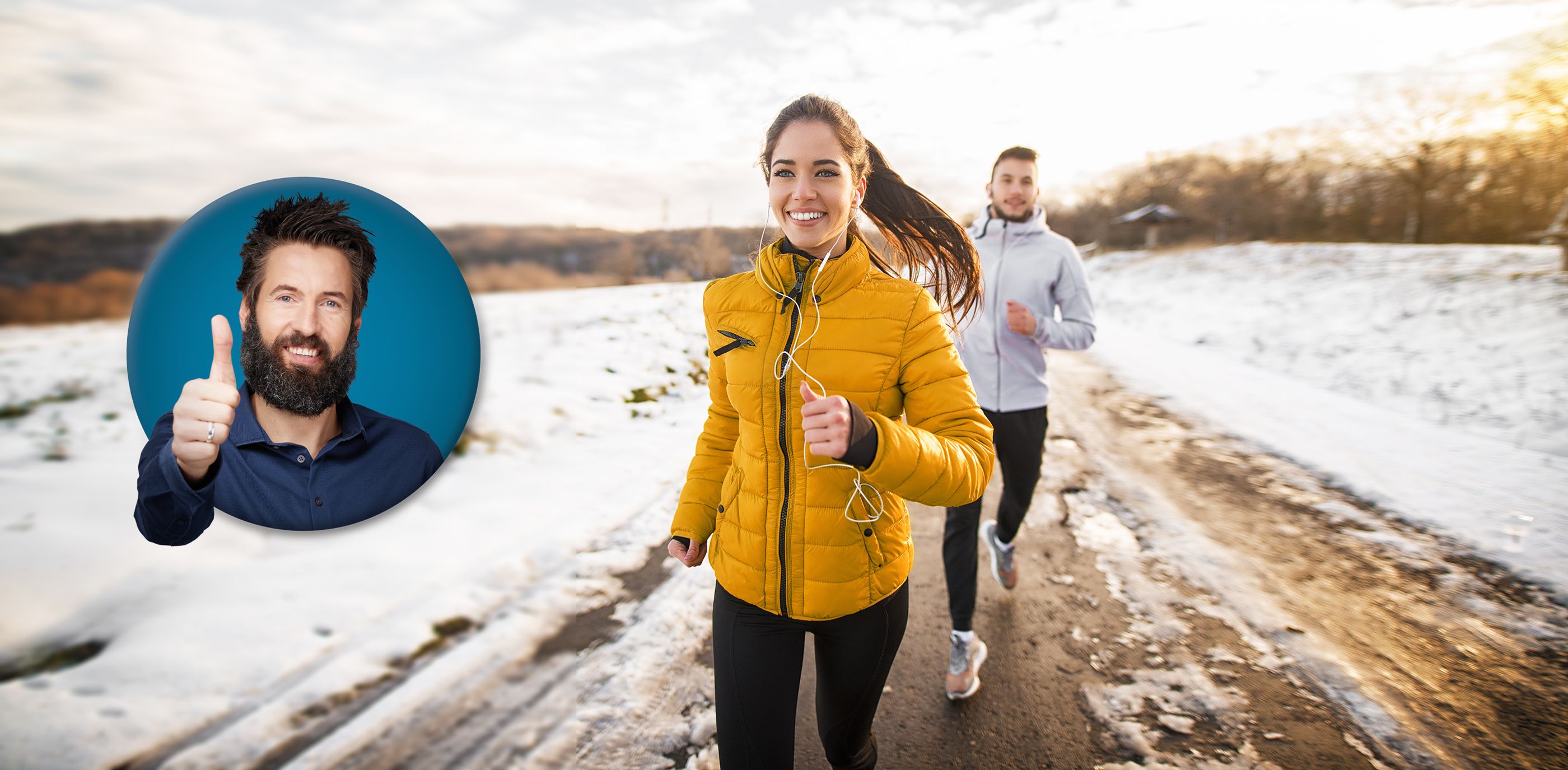 Aktiv im Winter Pärchen in winterlicher Laufkleidung beim Joggen