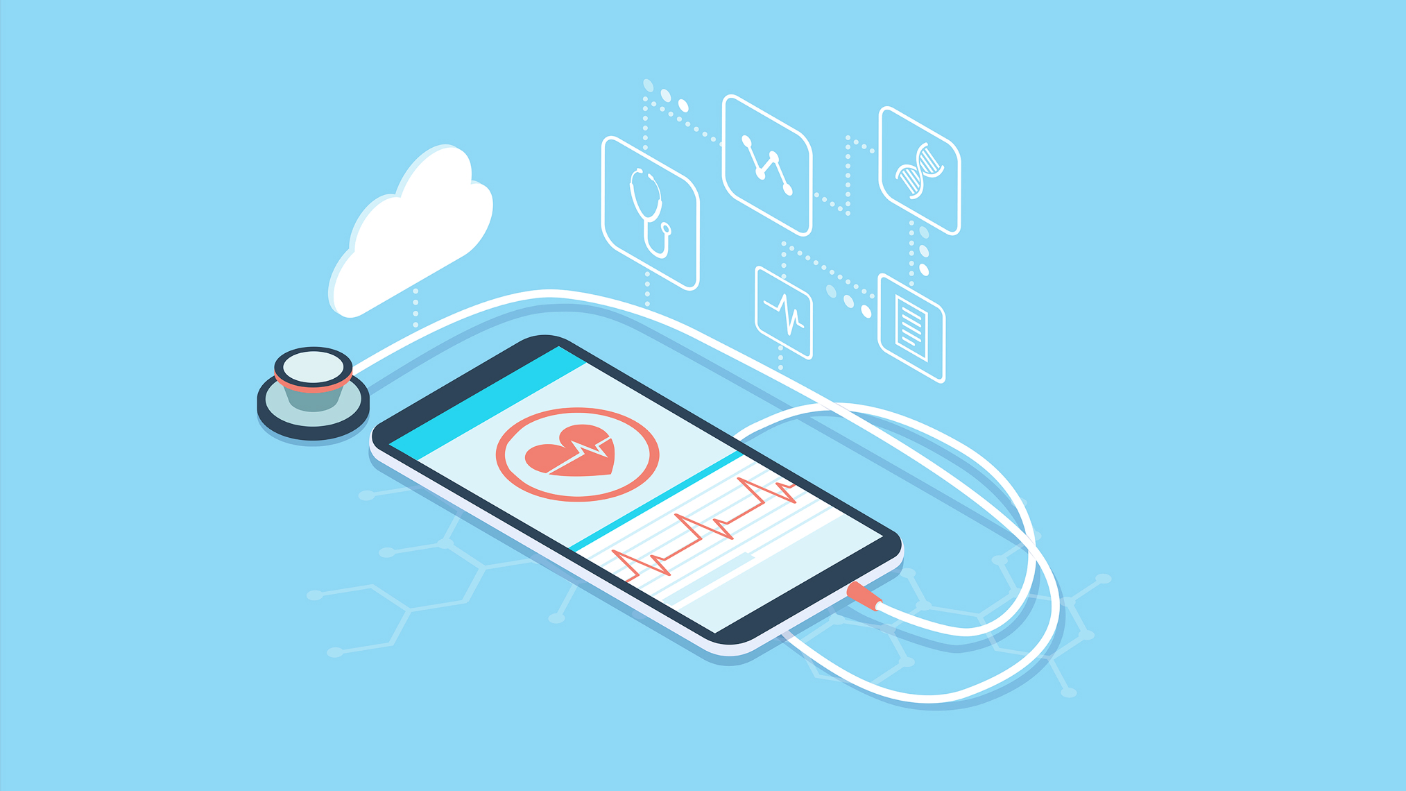 Digitale Gesundheitsanwendungen (DiGA) Ärtzlich vernetztes Smartphone (gezeichnet)